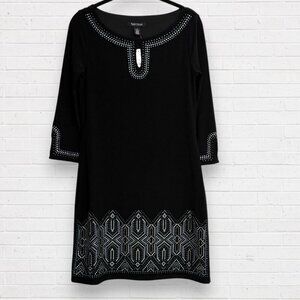 NWT White House Black Market WHBM Black Blue Rhinestone Keyhole Neck Dress XS